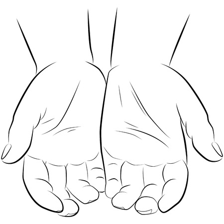 drawing hands of a man isolated on white background, vectorのイラスト素材