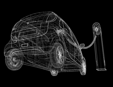 Electric car, body structure, wire model on backgroundの写真素材