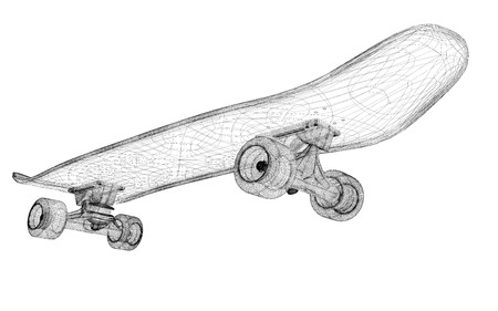 3D illustration of a skateboard wire model