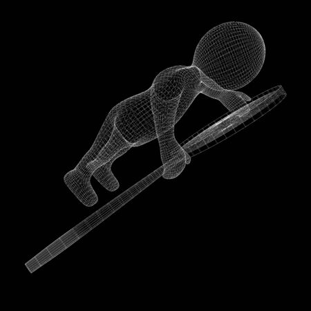 figure of a man with a magnifying glass in hand isolated on backgroundの写真素材