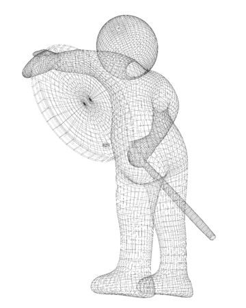 figure of a man with a magnifying glass in hand isolated on backgroundの写真素材