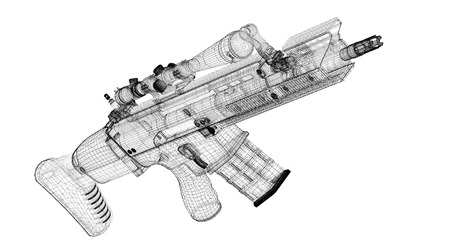 Automatic gun on background, body structure, wire modelの写真素材