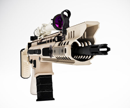 3d model of weapon with telescopic sight isolated on whiteの写真素材