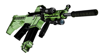 3d model automatic rifle with a collimator sight and silencerの写真素材