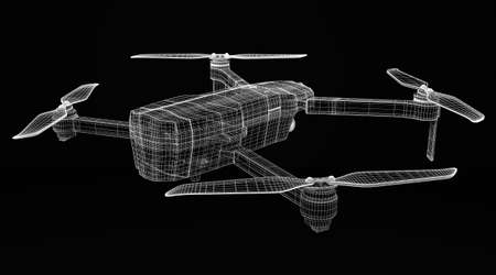 Drone 3D model on black backgroundの写真素材