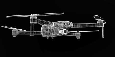 Drone 3D model on black backgroundの写真素材