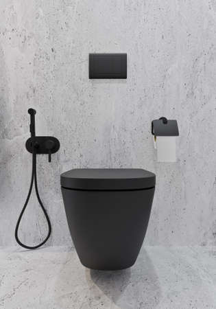 3d rendering modern bathroom design with tiles under concrete and marble