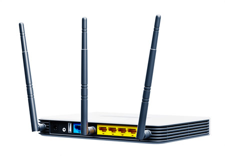 internet router 3d model isolated on white backgroundの写真素材