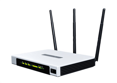 internet router 3d model isolated on white backgroundの写真素材
