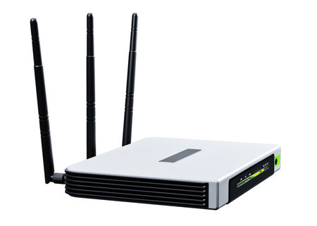 internet router 3d model isolated on white backgroundの写真素材