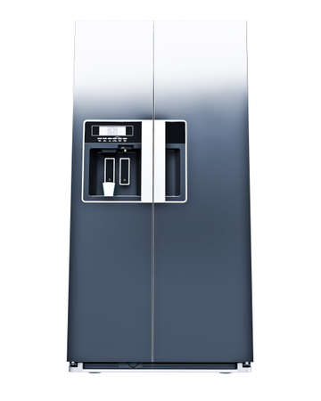 Metal refrigerator isolated on white backgroundの写真素材