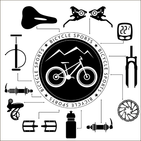 Bicycles. A set of bicycle parts. Vector.のイラスト素材
