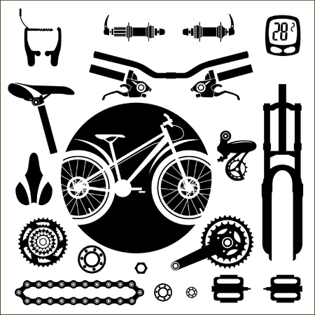 Bicycles. A set of bicycle parts. Vector.のイラスト素材