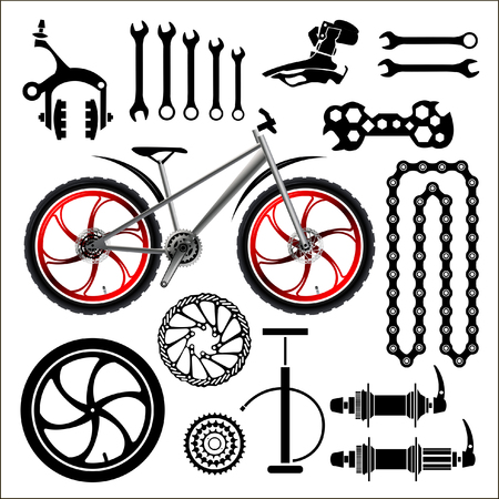 Bicycles. A set of bicycle parts. Vector.のイラスト素材