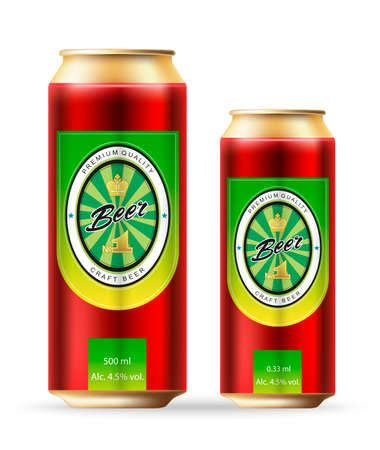 Beer. Set of beer aluminum cans. Isolated vector objects.のイラスト素材