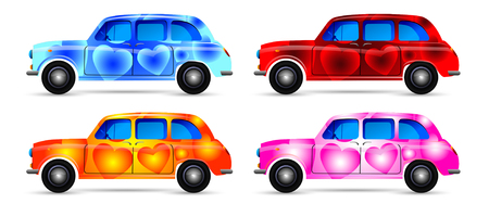Set of classic car color with patterns of heartsのイラスト素材