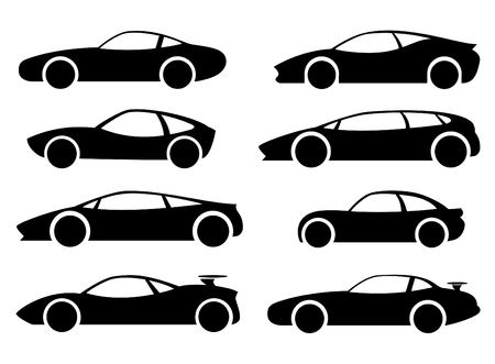 Passenger cars, racing, sports, black. Vector set. Passenger cars, racing, sports, black. Vector set.