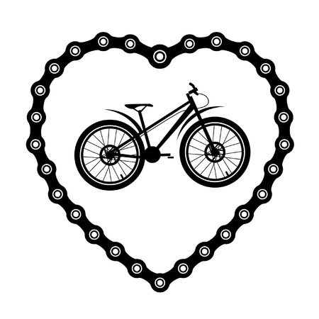 Bicycle chain in the form of heart with a bicycle.のイラスト素材