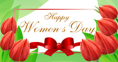 Happy Women's Day. Festive greetings poster spring flowers. Lettering. Vector design.のイラスト素材