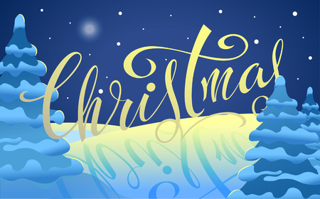 Merry Christmas! Vector text on winter background. Lettering for greeting gifts Poster.Banner.のイラスト素材