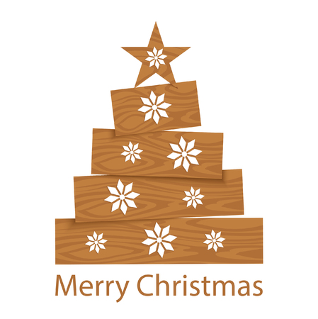 Stylized Christmas tree with a star and white snowflakesのイラスト素材