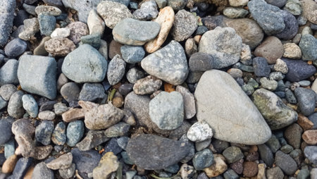 Sea pebbles on the beach. Close-up photo.