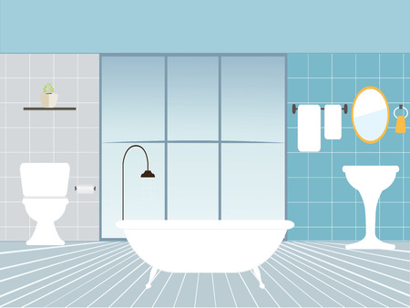 Flat design vector illustration of modern bathroom interior with furniture, Vector illustration.のイラスト素材