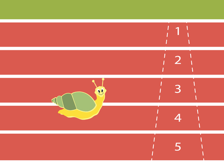 Snail effort running on red rubber track near finish line alone as winner, vector illustration.のイラスト素材