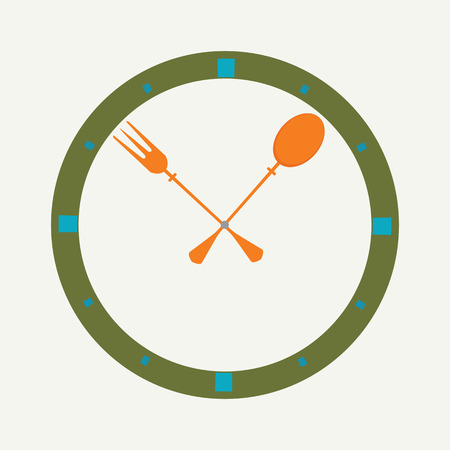 Fork and spoon as a clock, clock icon, design for cafe brochure, vector illustration.のイラスト素材