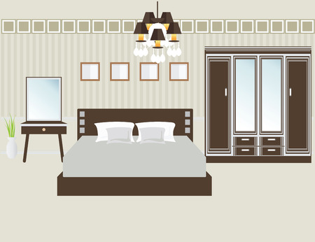 Flat Design Double Bedroom, Bedroom interior,Vector illustration.のイラスト素材