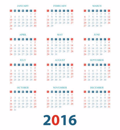 Calendar for 2016 on White Background.のイラスト素材