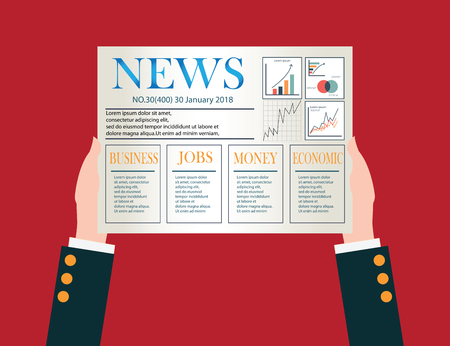 Hand of Businessman holding a daily newspaper, job, money, economic,business conceptual illustration.のイラスト素材