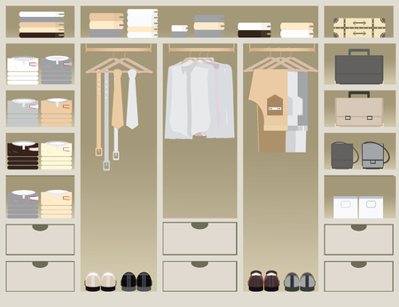 Flat Design walk in closet, interior design, Clothing store, Boutique indoor of men's cloths., conceptual Vector illustration.のイラスト素材