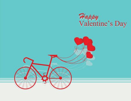 Card for Valentines day with bicycle and balloons heart shaped on blue background, vector illustrationのイラスト素材