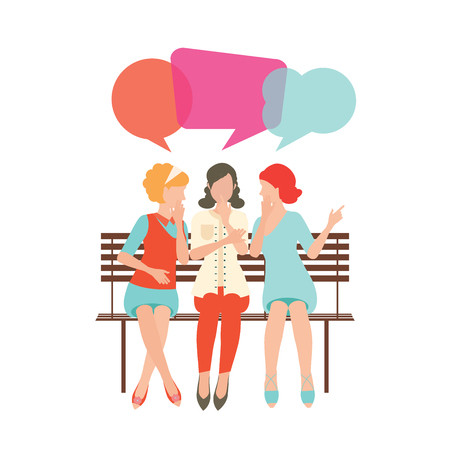 Cartoon character of women with colorful dialog speech bubbles, woman gossip conceptual illustration.のイラスト素材