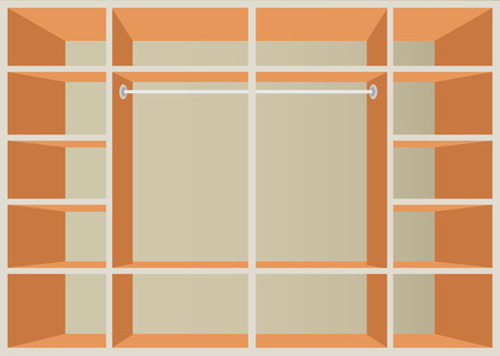 Flat Design walk in closet with shelves, interior design, Furniture Wardrobe room, vector illustration.のイラスト素材