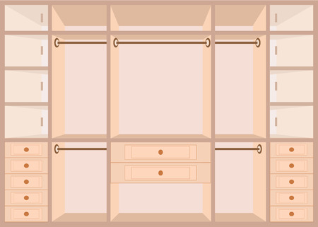 Flat Design walk in closet with shelves, interior design, Furniture Wardrobe room, vector illustration.のイラスト素材