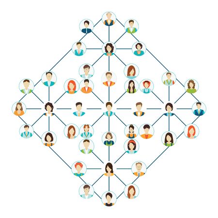 Connecting people icons set isolated on white background,Character cartoon, social media conceptual vector illustration.のイラスト素材