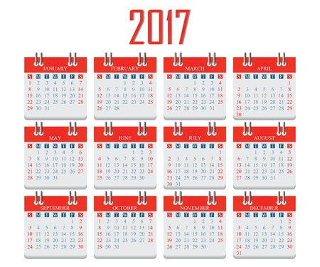 2017 Calendar icon on isolated on White Background, week start on sunday, Simple 2017 year design vector illustration.のイラスト素材