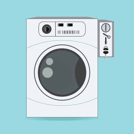 Coin washing machines with integrated payment system, comfortably to do housework, flat design vector illustration.のイラスト素材