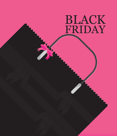 Black Friday Shopping bag sale on pink background, flat design vector illustration.のイラスト素材