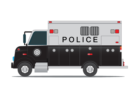 Police car for transportation of criminals in prison isolated on white background, flat design vector illustration.のイラスト素材