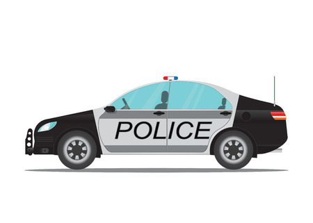 Police car side view isolated on white background, flat style vector illustration.のイラスト素材