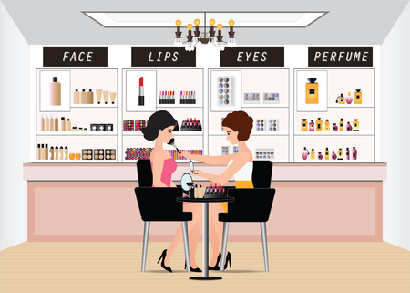 Professional makeup artist working with makeup brush on model beautiful young woman, Fashion and cosmetic vector illustration.のイラスト素材