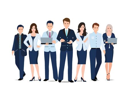 Business team isolated on white background, business people in cartoon flat stye vector illustration.のイラスト素材