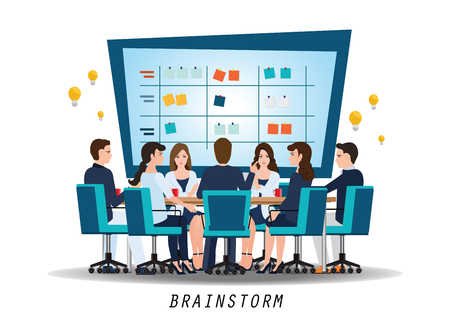 Brainstorming teamwork with business people discussion,conceptual vector illustration.のイラスト素材