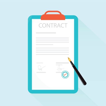 Paper deal contract with pen on desk,business icon agreement flat vector illustration.のイラスト素材