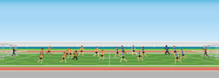 Football match team players sport championship, soccer man players  in action, vector illustration.のイラスト素材