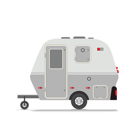 Retro camper trailer collection, Caravan car vacation in trip flat design vector illustration.のイラスト素材