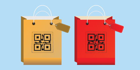 Shopping bag icons with QR code isolated on background, Electronic scan digital technology flat design Vector illustration.のイラスト素材